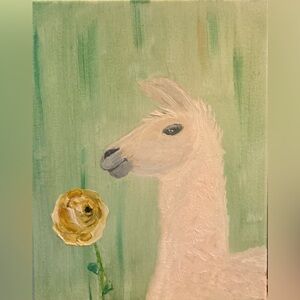 Elegant Llama Canvas Art - White and Green Painting